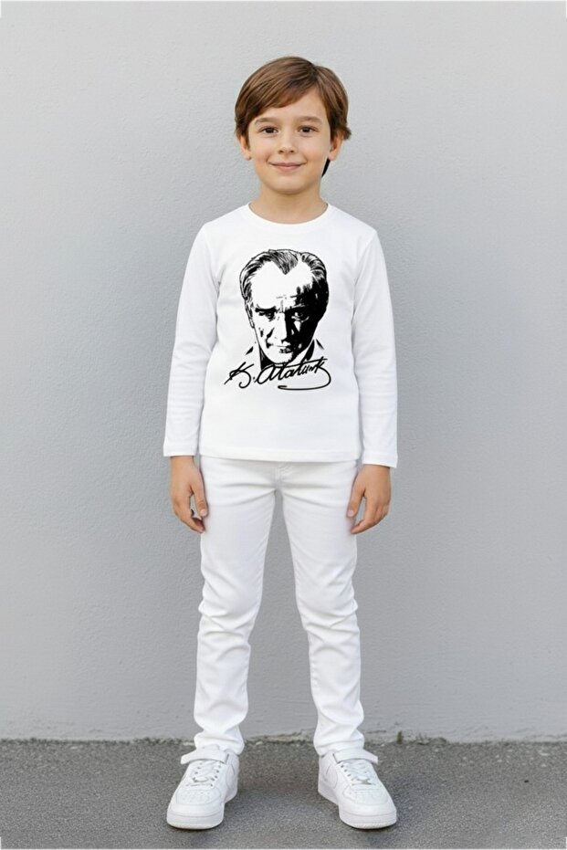 Children's Ataturk Printed Long Sleeve T-Shirt Pants Set