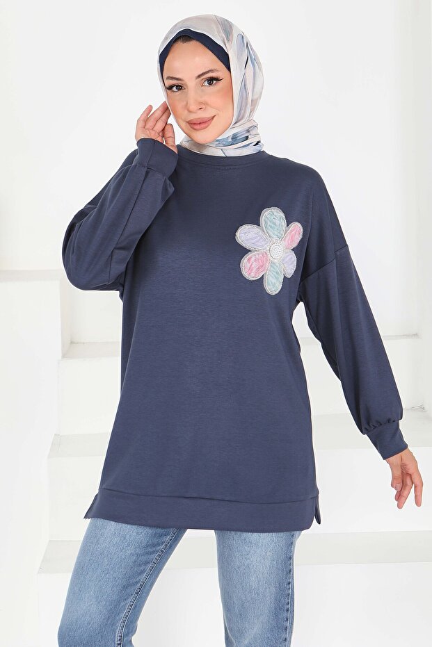 Çiçek İşlemeli Tunik Antrasit - 27672 - 1