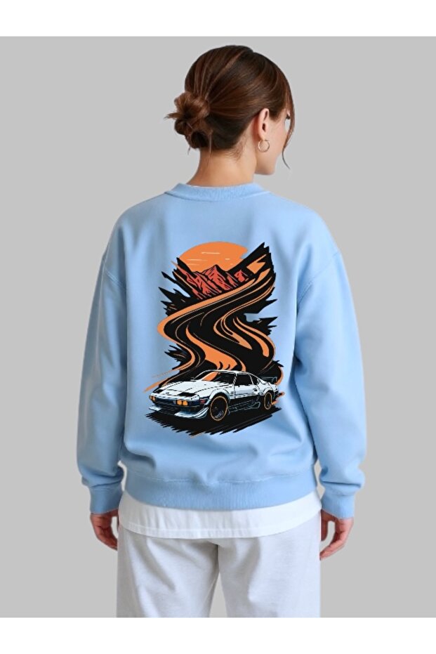 Unisex Long Sleeve Road Bike Back Transfer Printed Crew Neck Sweatshirt