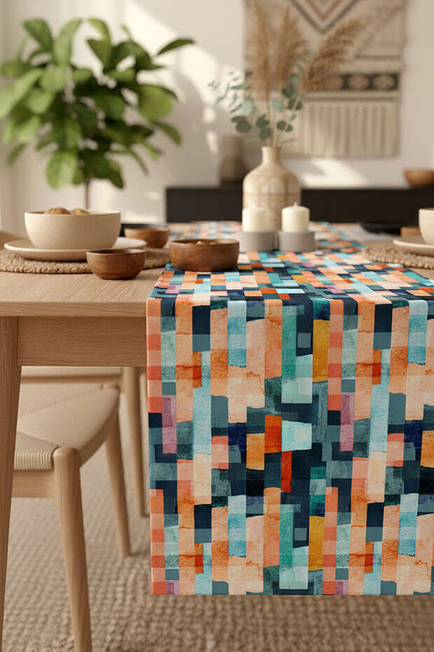 Blue Orange Abstract Decorative Patterned Digital Printed Runner Cgh158-Rn - 2