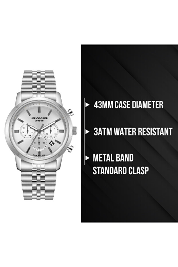 ساعة رجالية متعددة الوظائف بمينا فضي - LC08187.330 - 8