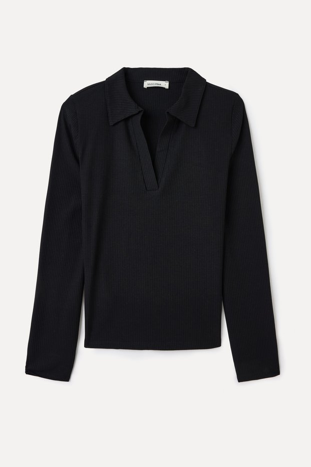 Women's Black Polo Neck Long Sleeve T-Shirt