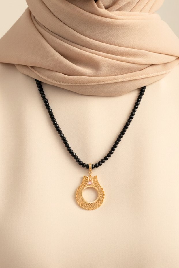 Quarter Gold Compatible 6mm Black Bead Necklace - Gold Plated Necklace