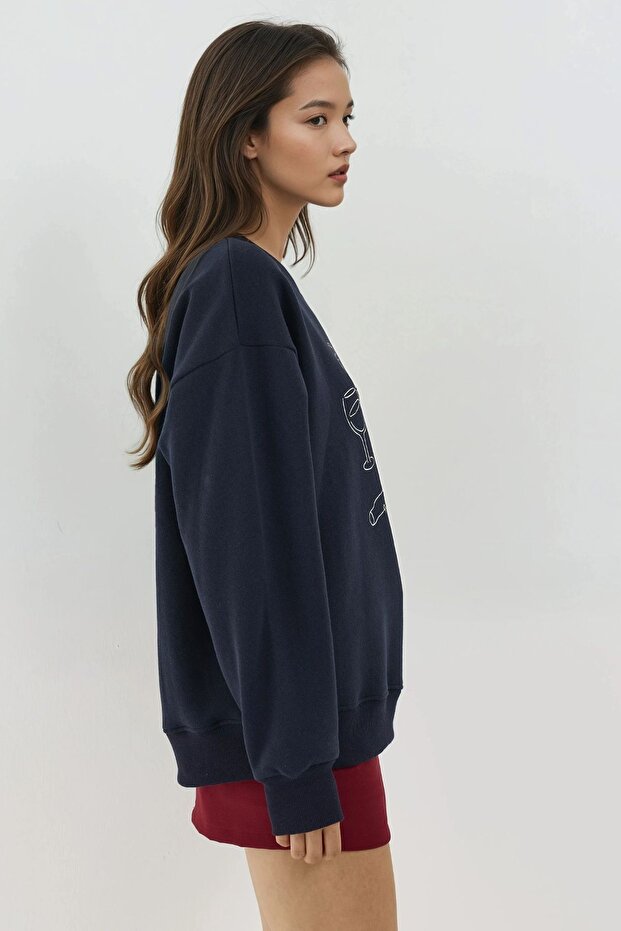Baskılı Yuvarlak Yaka Sweatshirt - 2