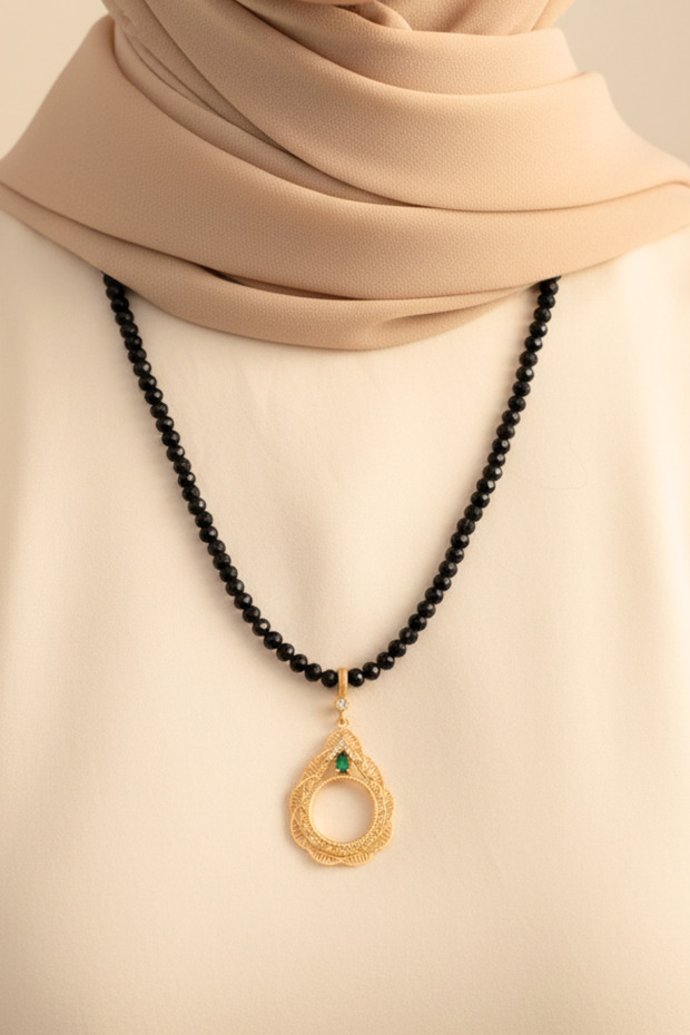 Quarter Gold Compatible 6mm Black Bead Necklace - Gold Plated Necklace