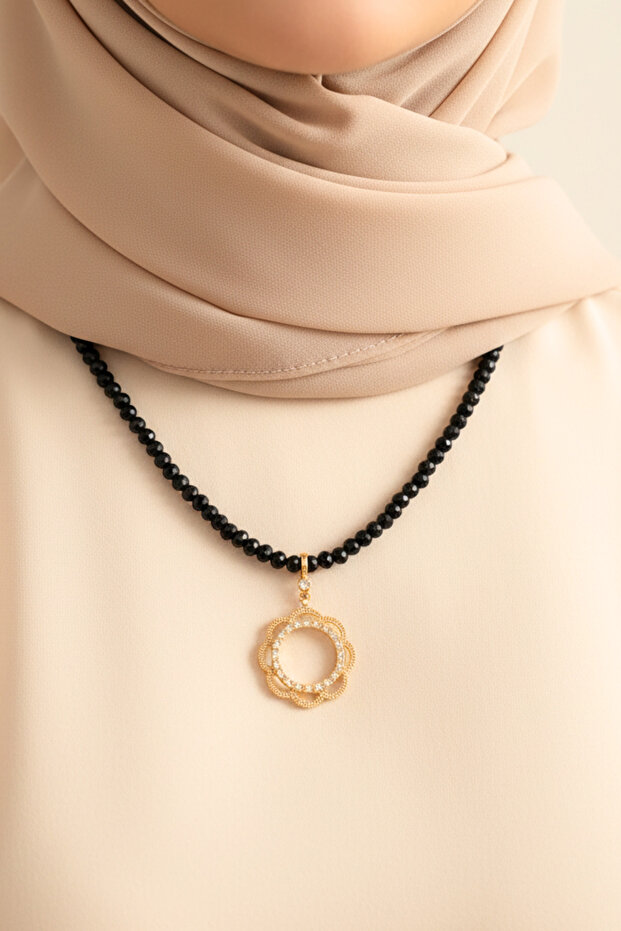 Quarter Gold Compatible 6mm Black Bead Necklace - Gold Plated Necklace