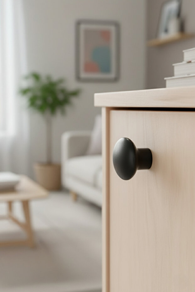 Matte Black Plastic Mushroom Knob Furniture Handle - Single Screw - Cabinet and Drawer Handle
