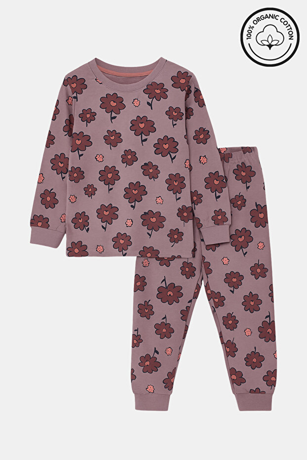 Children's 100% Cotton Single Jersey Pajama Set – Floral Pattern, Comfortable and Healthy