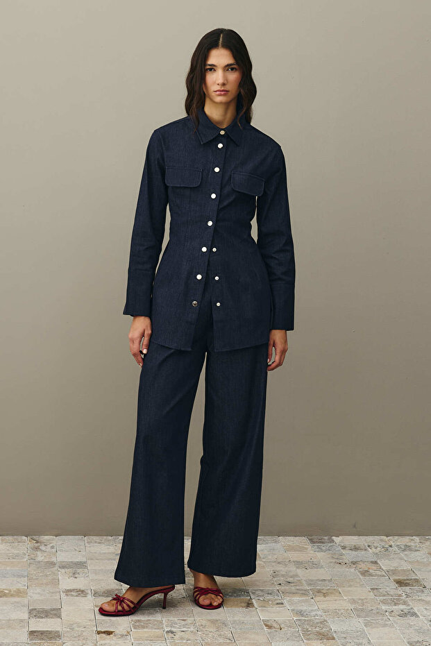 Pensli Denim Gömlek Lacivert - 8