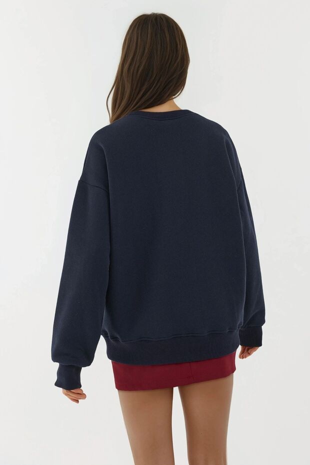 Baskılı Yuvarlak Yaka Sweatshirt - 5