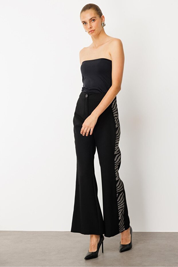 Modailgi Taş Şeritli Bol Paça Pantolon - 70065 Siyah - 3