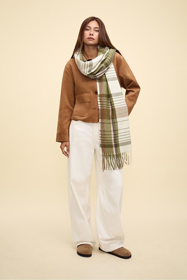 Kontrast Kareli Atkı - 1