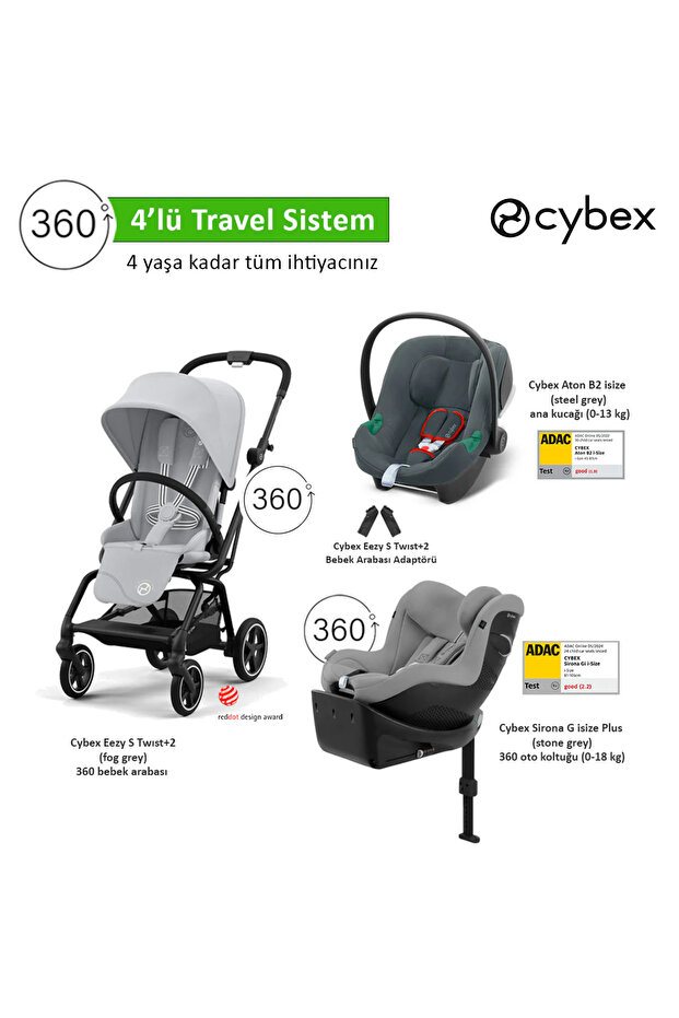 4 lü travel sistem Eezy S 360 Twist+2 + Aton B2 isize + Sirona Gi Plus 360 isize + Eezy Adaptör - 1