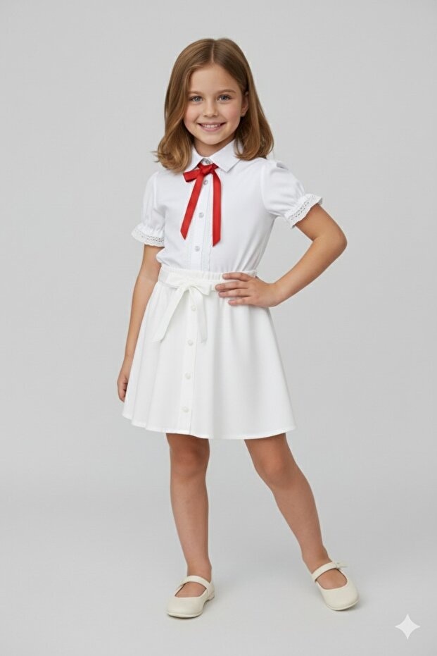 Girl's Ruffled Skirt White Shirt Set October 29 April 23 Performance Outfit School Activity Combination