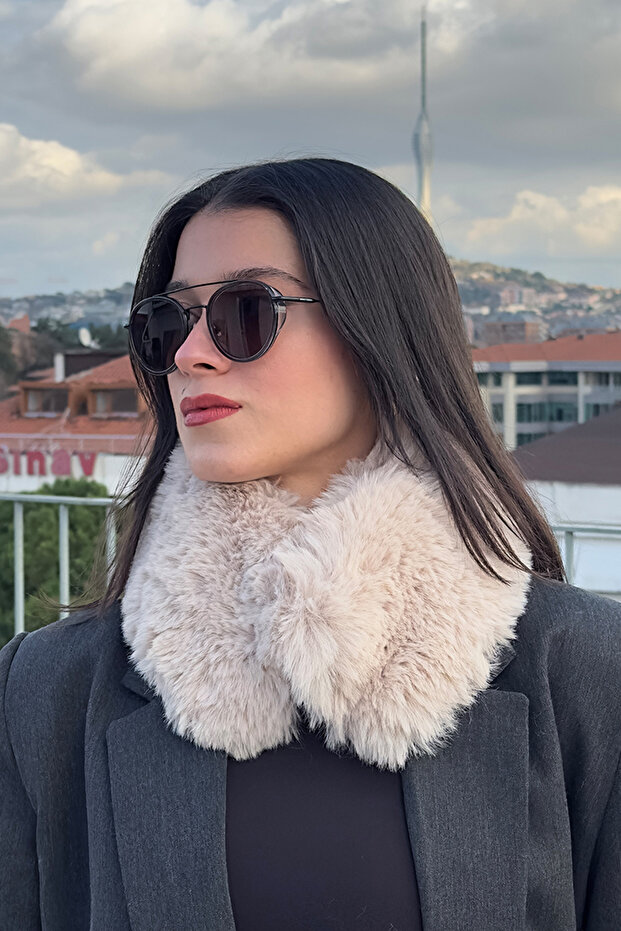 Women's Beige Plush Fur Neck Collar | Premium Winter Neck Warmer with Magnet