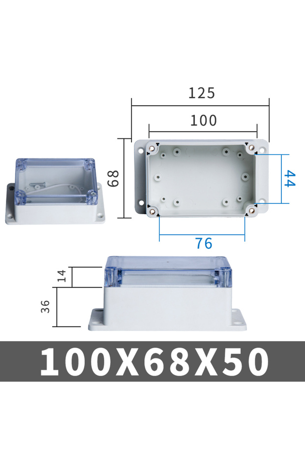 100-68-50with ears IP67 Plastic Transparent Box Waterproof Enclosure Electronic Project Outdoor Inst