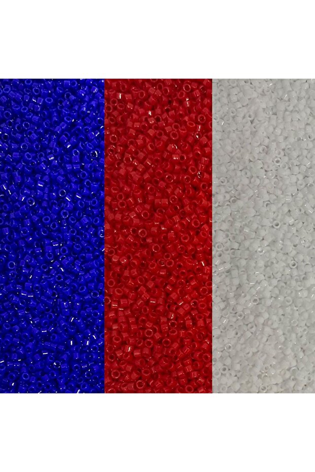 Miyuki Delica Beads 11/0 Triple Set, Db726 Sax Blue, Db723 Red, Db202 Janjanlı White 2 Grams