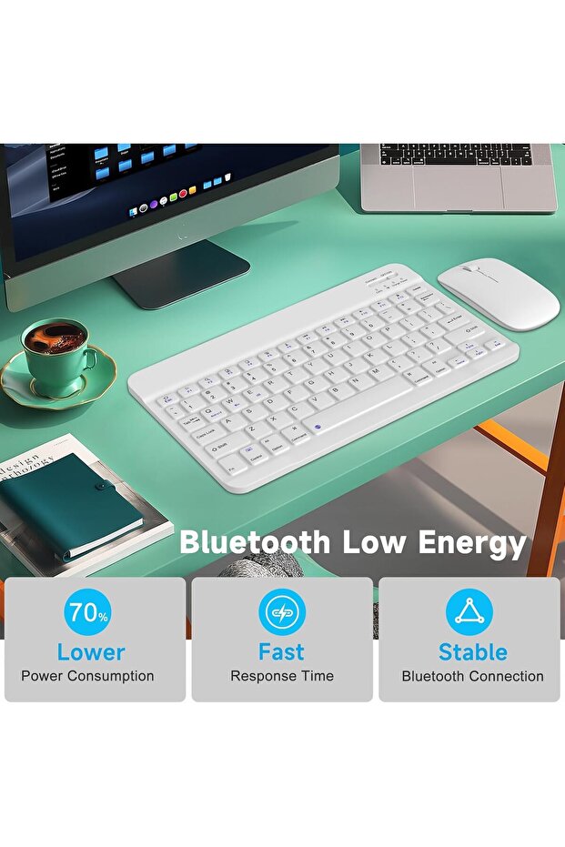Kablosuz Bluetooth Türkçe Q Klavye ve Mouse Seti Ios/AndroidTablet Telefon Uyumlu Şarjlı - 8
