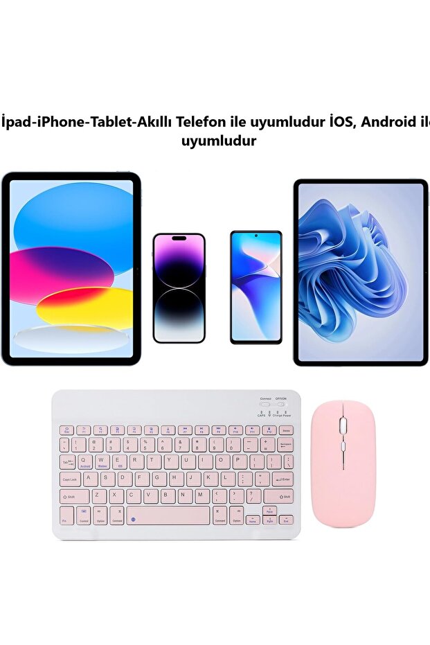 Kablosuz Bluetooth Türkçe Q Klavye ve Mouse Seti Ios/AndroidTablet Telefon Uyumlu Şarjlı - 2