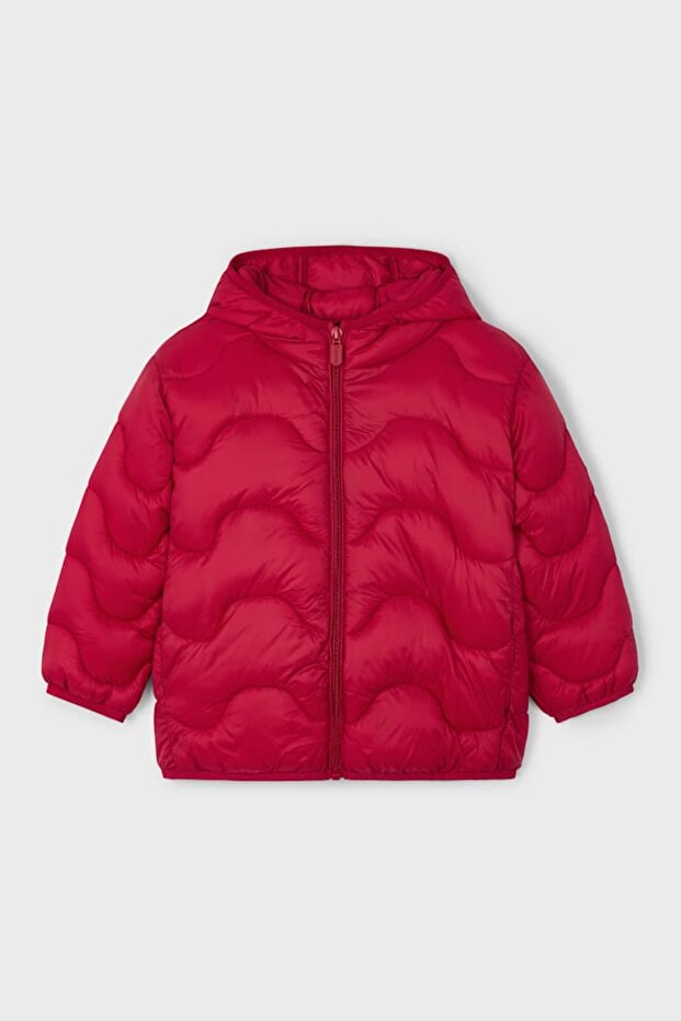 Unisex Children's Hooded Wavy Quilted Puffer Jacket - Red
