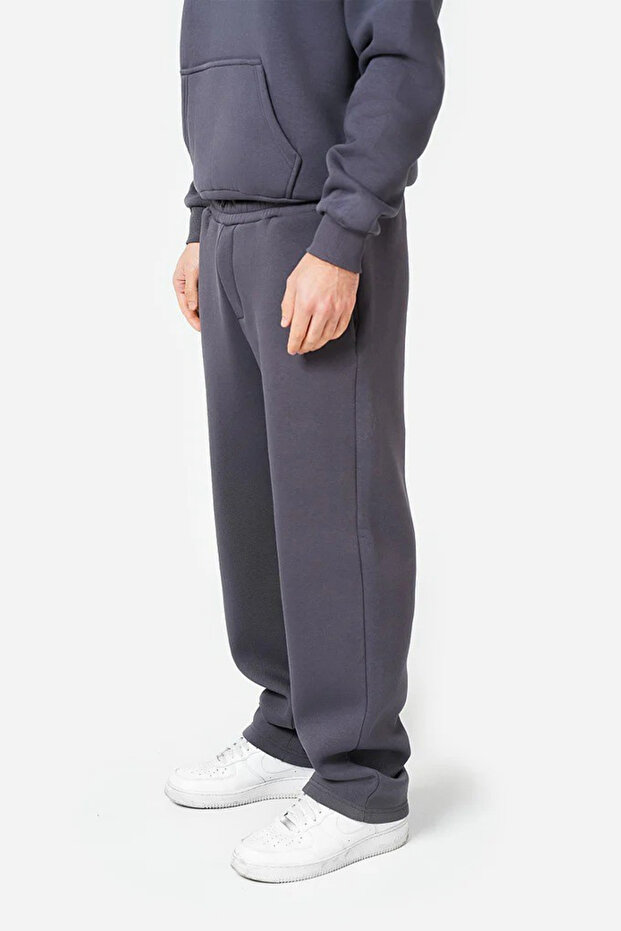 Erkek Kapşonlu Trend Model Bol Basic Eşofman Takımı - 2