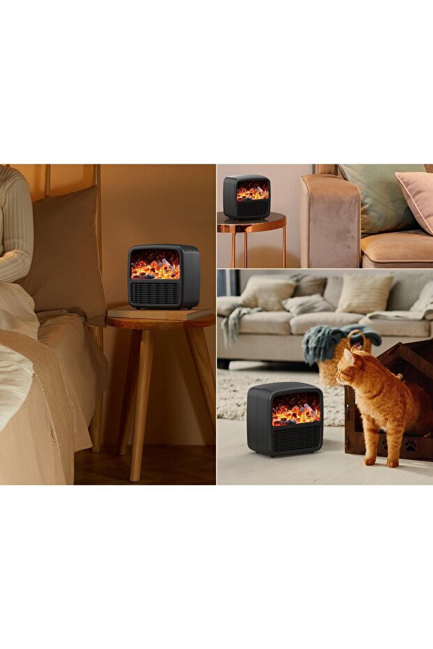 Mini Portable Heater with LCD Display, Fireplace Effect, 1500W, 2 Settings, Auto Shut-Off, 22 - 2