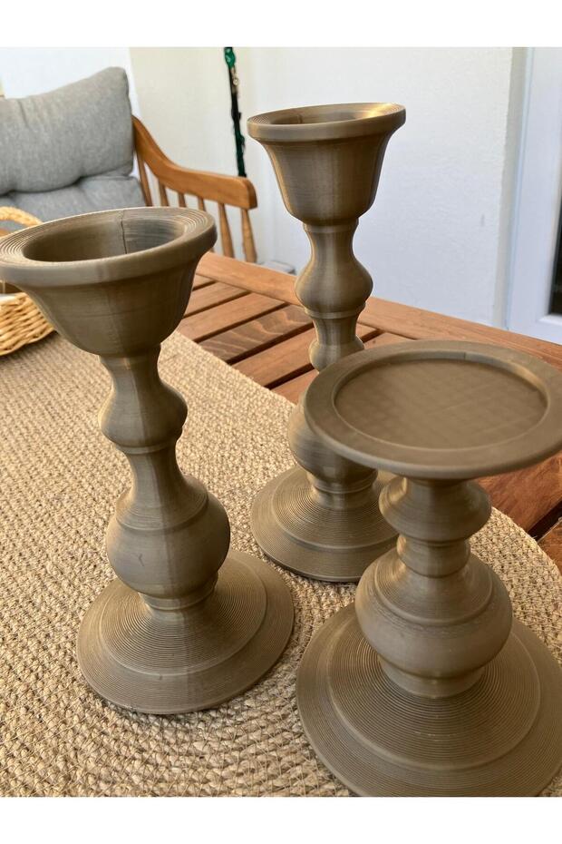 Bronz Gold renkli 3’lü Şamdan Set - 3