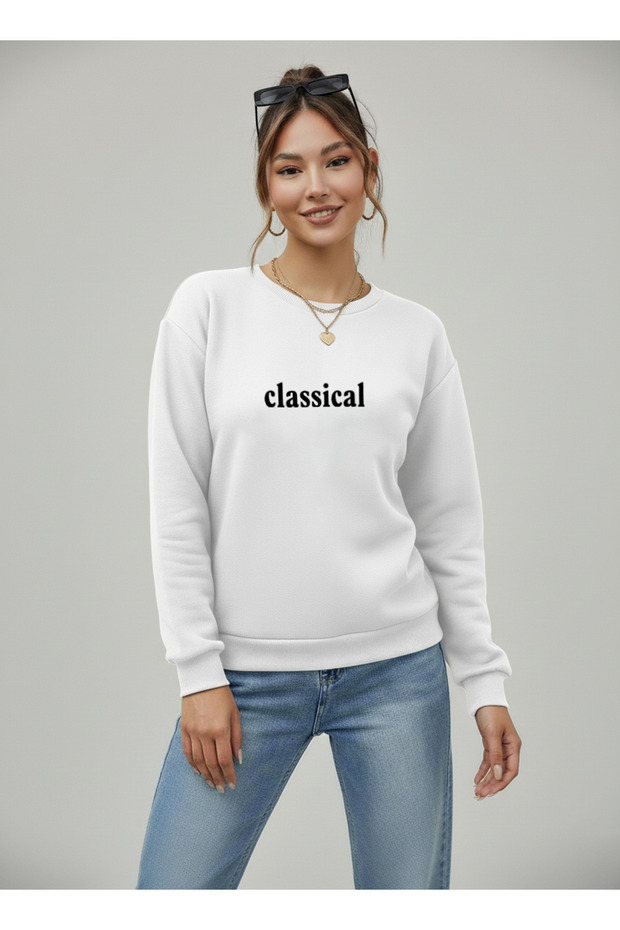Unisex Classical Printed Oversize Crew Neck Sweatshirt