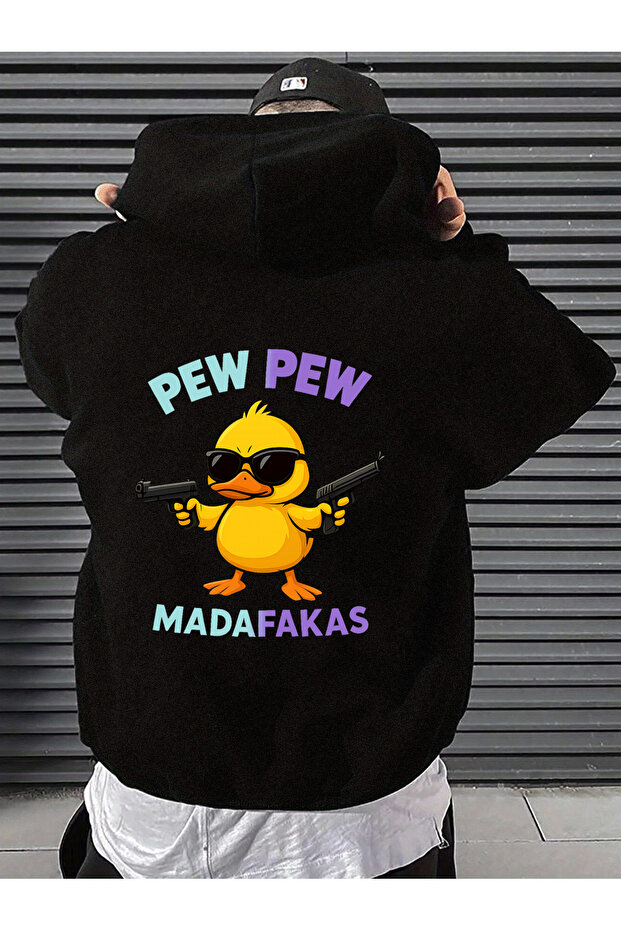 Unisex Pew Pew Caricature Printed Design Oversize Sweatshirt