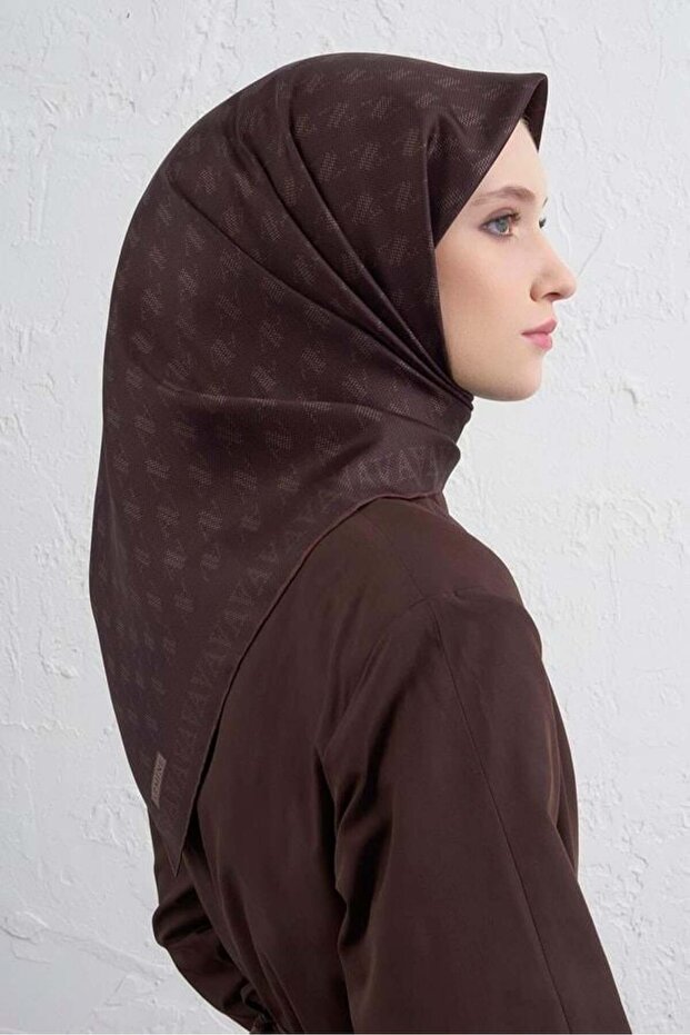 Tivil Silk Scarf Ist 9412 - 84 Bitter Brown Geometric Pattern