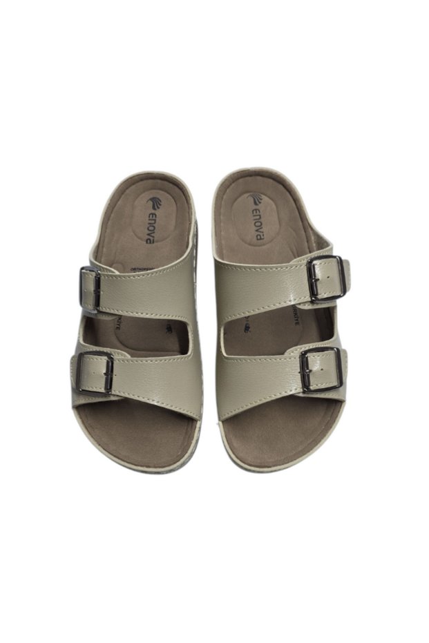 Double Buckle Orthopedic Daily Soft Faux Leather Home and Outdoor Slippers