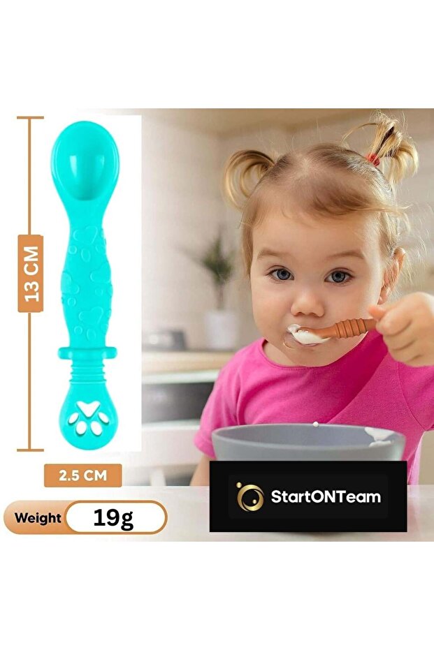 Set of 2 Baby Spoons for Feeding and Diversification, 2 Heads, Multicolored Green and Red - 3