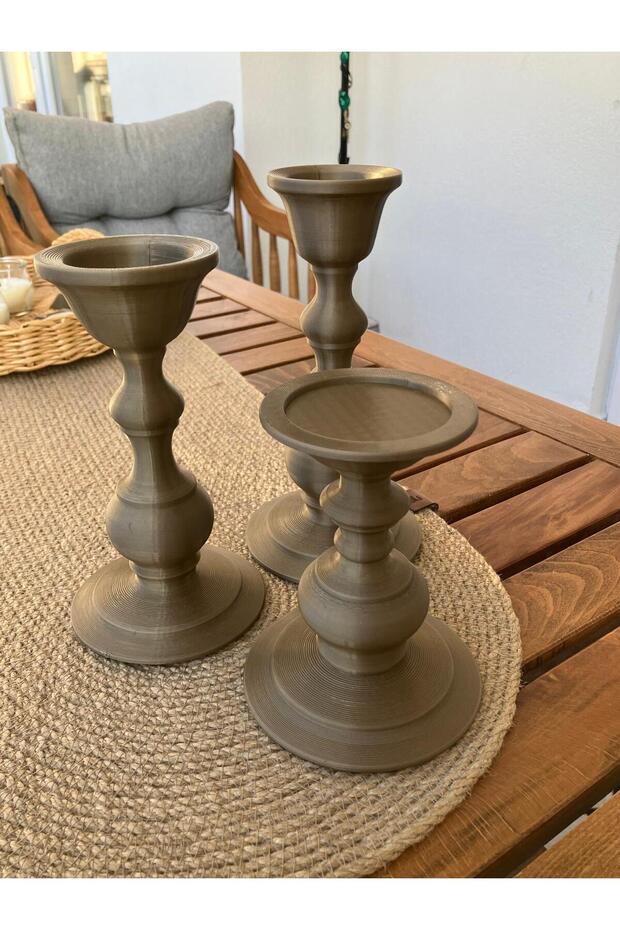 Bronz Gold renkli 3’lü Şamdan Set - 2