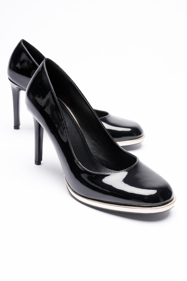 Women's Patent Leather High Heels 9 cm Gold Detailed Platform Black Elandra