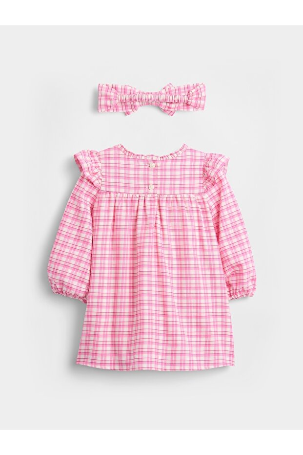 Bebek Pembe Gingham Elbise Seti - 3