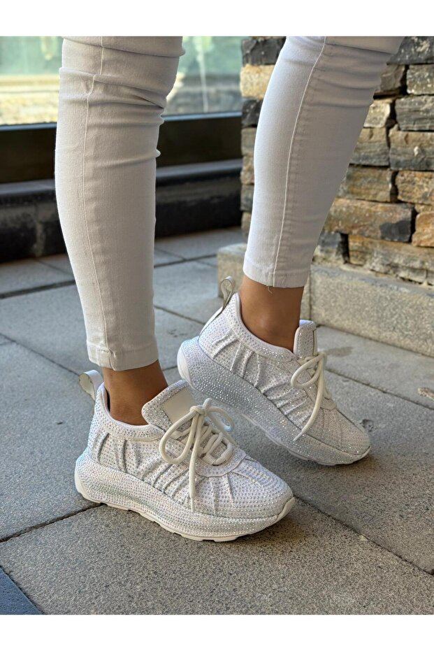 Women's Patterned Stone Detailed High-Sole Walking Shoes