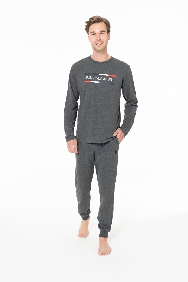 18951 Men's Anthracite Melange Round Neck Long Sleeve Pajama Set