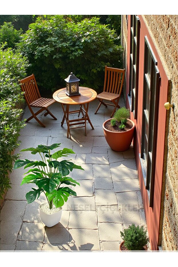 Öğretmenler Günü Hediyesi Yapay Ağaç Monstera Deve Tabanı Bitkisi 24 Yaprak 80 cm Plastik Saksıda - 7