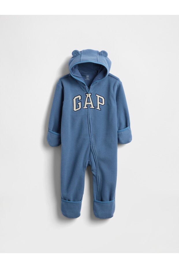 Bebek Mavi Kapüşonlu Logo Tulum - 2