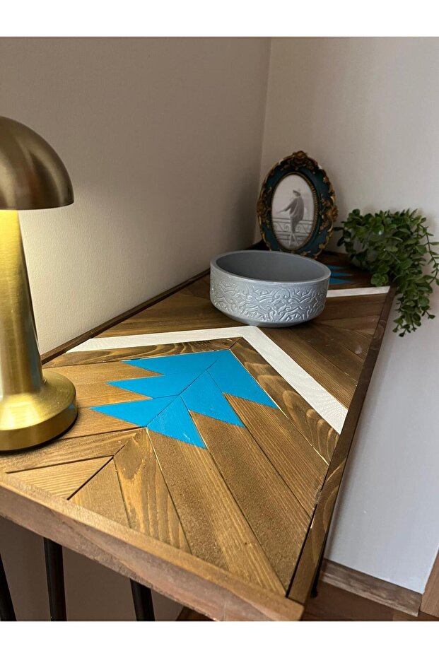 Demir Ayaklı Dekoratif Ahşap Dresuar Konsol Raf - 5