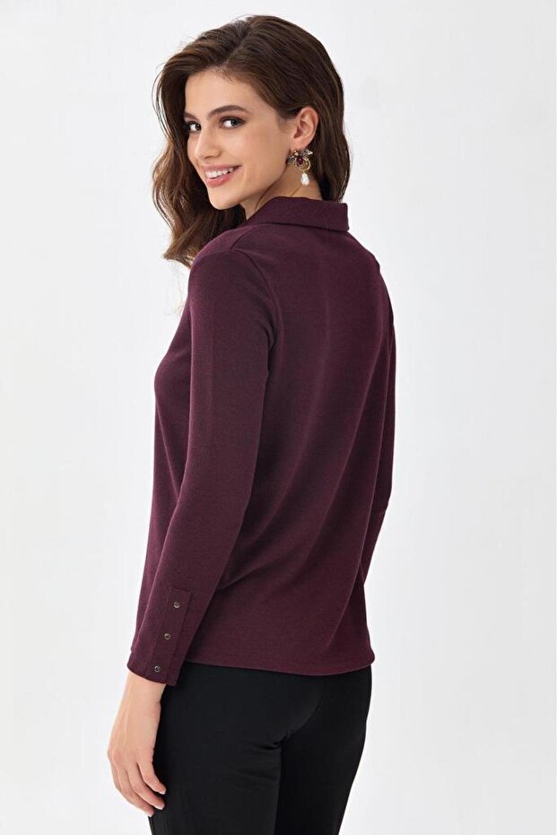 Gömlek Yaka Önü Patlı Uzun Kol Bluz 256-1004 - 6