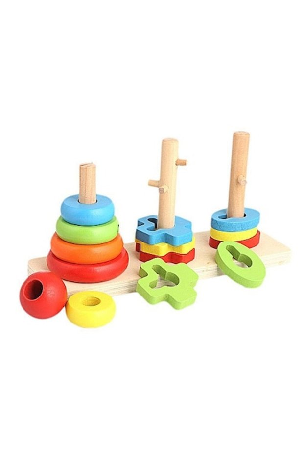 Turn interactiv din lemn pentru copii, 3 coloane, multicolor, +2 ani,