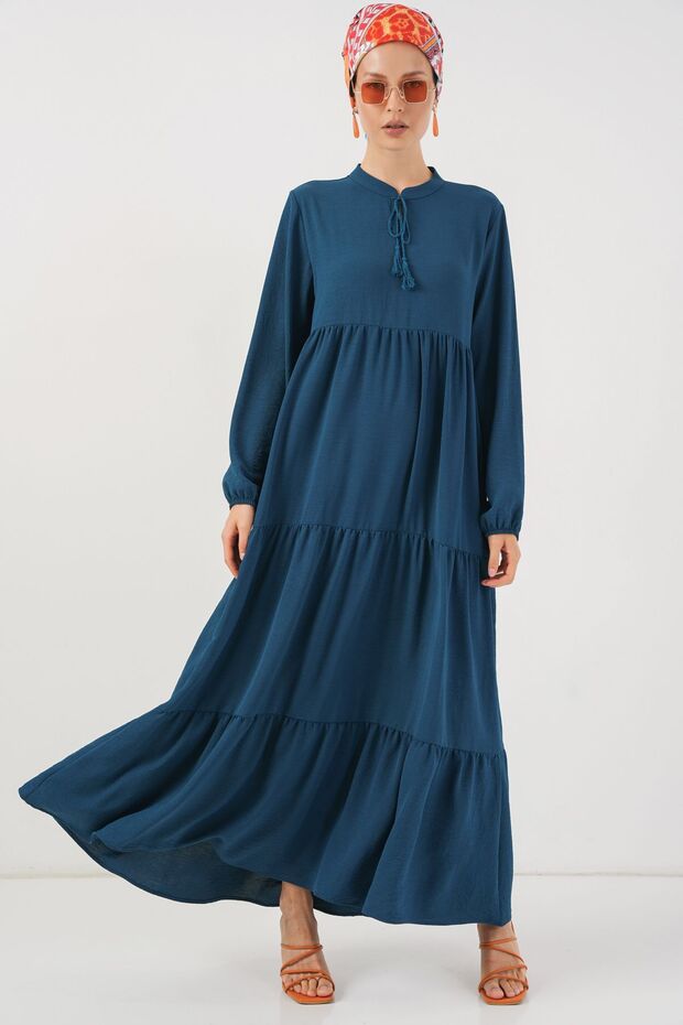 BDART Fiyonk Bağcıklı Yaka Detaylı Maxi Elbise - 1