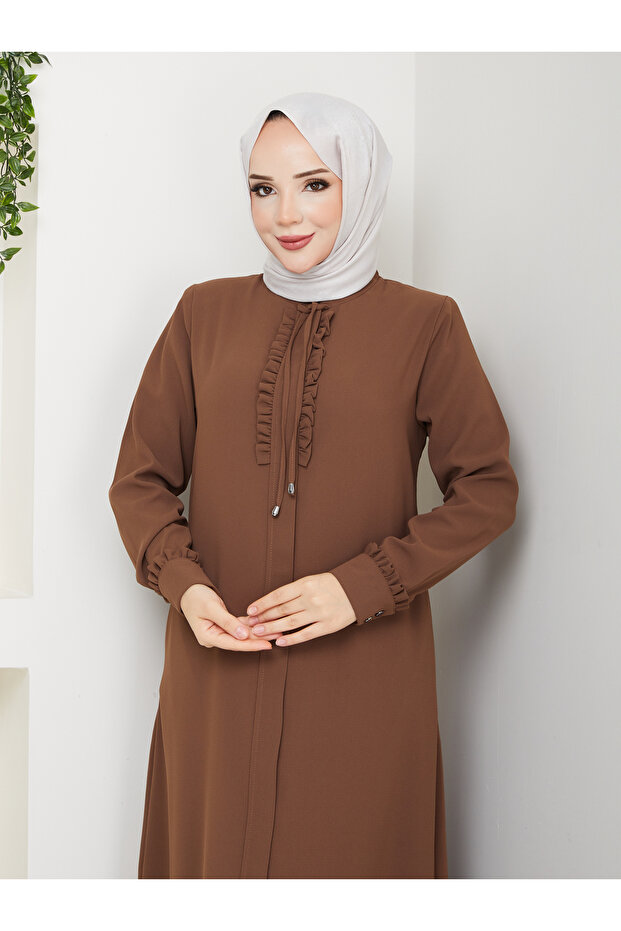 Honeycomb Fabric Ruffled Sena Ferace (Brown)