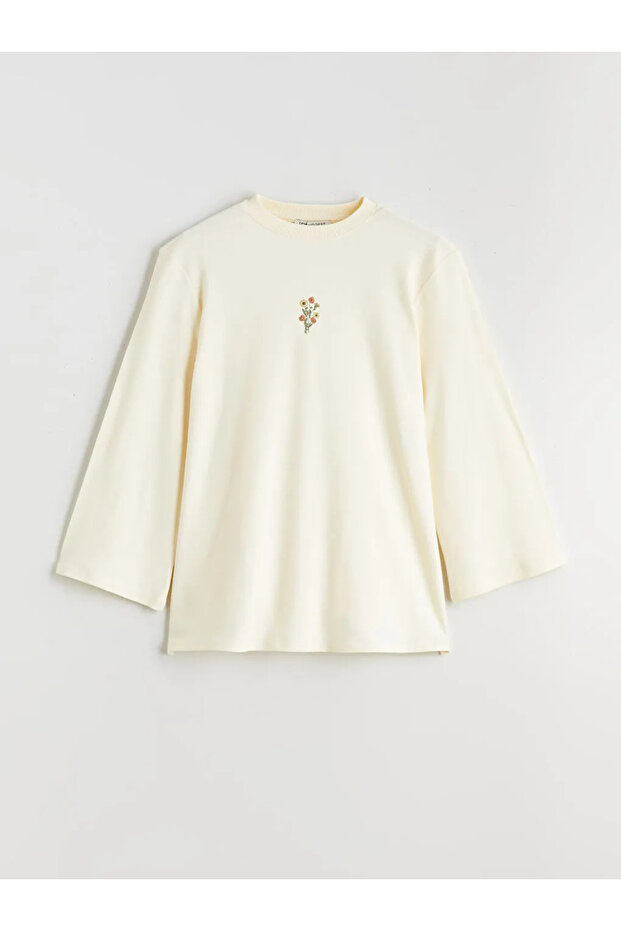 LCW ModestBej Çiçekli Oversize Kadın Sweatshirt Tunik - 2