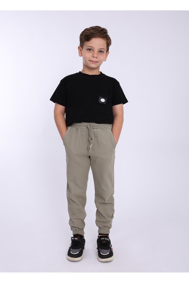 Children's Green School Pants with Elastic Waist, Seasonal Unisex Boys & Girls Comfortable Casual Trousers