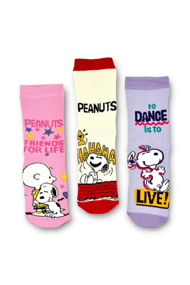 Snoopy Licensed Girls' 3 Pairs of Towel Socks 21604
