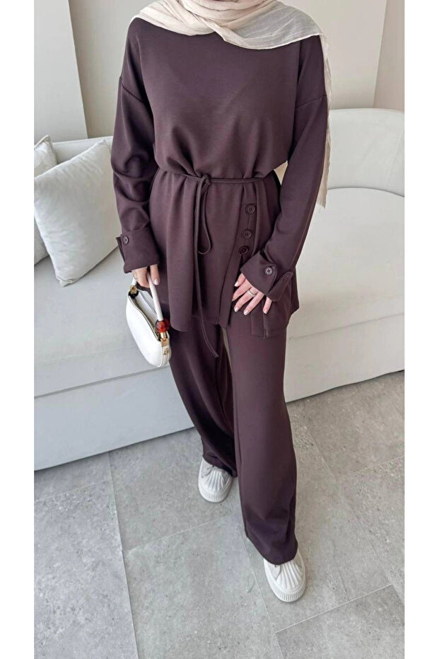 Side Button Suit - Brown - 4