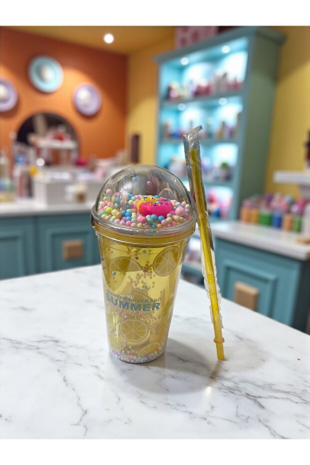 Pipetli Bardak 4 Farklı Renk Soğuk Kahve Pipetli Bardak Kokteyl Bardağı - 5