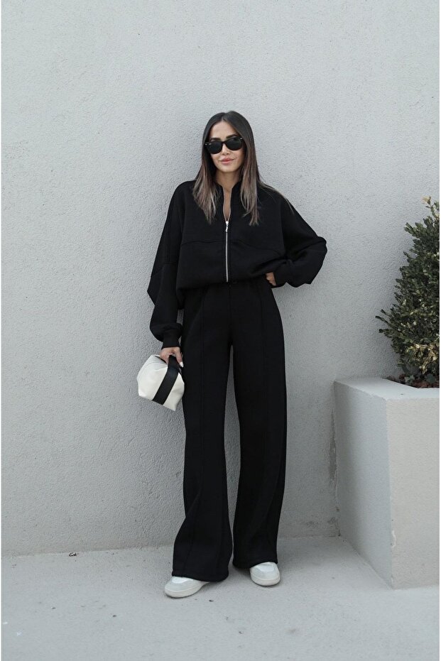 Women's Winter 3-Thread Oversized Fit Bomber Jacket Tracksuit Set